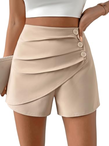 GORGLITTER Damen Shorts Elegant Kurz Anzughose Breites Bein Sommershorts Hohe Taille Bermuda Shorts Hotpants mit Taschen Khaki M von GORGLITTER