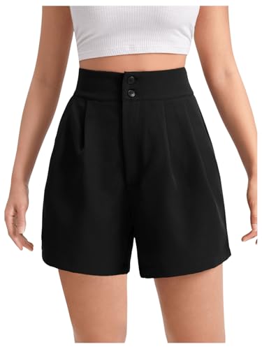 GORGLITTER Sommer Shorts Damen Elegant Sommershorts Kurz Anzughose Hohe Taille Bermuda Shorts mit Taschen Office Casualshort Hotpants Schwarz S von GORGLITTER
