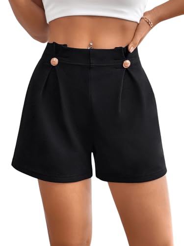 GORGLITTER Damen Shorts Elegant Kurzhose Breites Bein Short Casualshort Kurz Hose mit Hohe Elastischer Bund Schwarz L von GORGLITTER