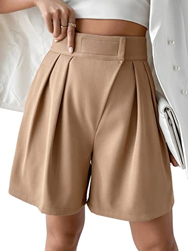 GORGLITTER Damen Shorts Elegant Kurzhose Breites Bein Sommershort Casual Locker Hosen Luftig Short mit Taschen Khaki L von GORGLITTER