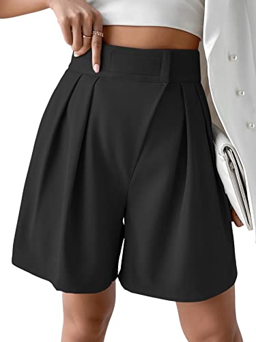 GORGLITTER Damen Shorts Elegant Kurzhose Breites Bein Sommershort Casual Locker Hosen Luftig Short mit Taschen Schwarz S von GORGLITTER