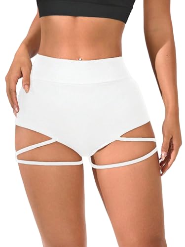 GORGLITTER Damen Shorts Hohe Taille Sommershort Modern Minishorts mit Kreuzdetail Super Kurze Hose Fitnesshorts Clubwear Hotpants Festival Short Weiß L von GORGLITTER