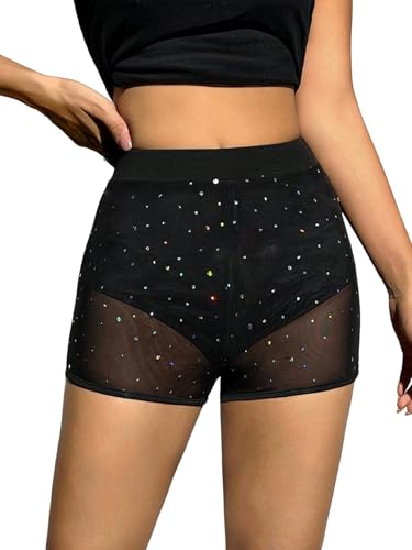 GORGLITTER Damen Shorts Kurze Hose mit Strass Hohe Taille Netzshorts Elastischer Bund Minishorts Durchsichtige Damenshorts Dünne Short Partyshorts Schwarz M GORGLITTER Damen Shorts Kurze Hose mit Strass Hohe Taille Netzshorts Elastischer Bund Minishorts Durchsichtige Damenshorts Dünne Short Partyshorts Schwarz M von GORGLITTER