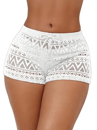 GORGLITTER Damen Shorts Sommer Kurze Hose Cut Out Bikinihose Durchsichtig Strandhose Süß Sommerhort Urlaub Hotpants Weiß M von GORGLITTER