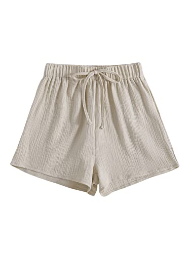 GORGLITTER Damen Shorts Weitem Bein elastischer Taille Kurze Hosen Sommerhose locker Short mit Knoten Beige L von GORGLITTER