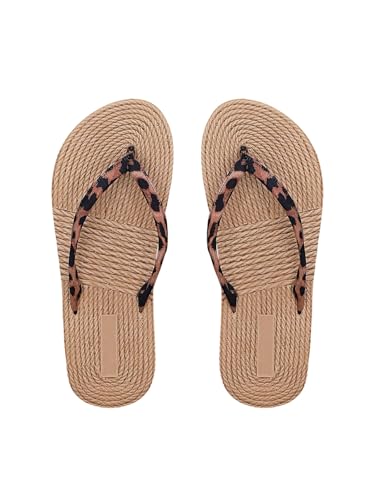 GORGLITTER Damen Sommer Flip Flops Zehentrenner Sandalen Leopardenmuster Freizeitsandale Hausschuhe Leichte Sandalette Outdoor Strandsandalen Khaki EUR41 von GORGLITTER
