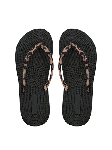 GORGLITTER Damen Sommer Flip Flops Zehentrenner Sandalen Leopardenmuster Freizeitsandale Hausschuhe Leichte Sandalette Outdoor Strandsandalen Schwarz EUR41 von GORGLITTER