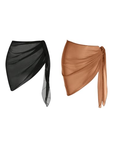 GORGLITTER Damen Sommer Mini Rock 2-teiliges Set Strand Bikini Cover Up Röcke Kurze Strandrock Sarongs Sommerrock Bademode Bedeckung Braun Mehrfarbig One Size von GORGLITTER