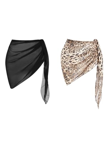 GORGLITTER Damen Sommer Mini Rock 2-teiliges Set Strand Bikini Cover Up Röcke Kurze Strandrock Sarongs Sommerrock Bademode Bedeckung Schwarz Multi One Size von GORGLITTER