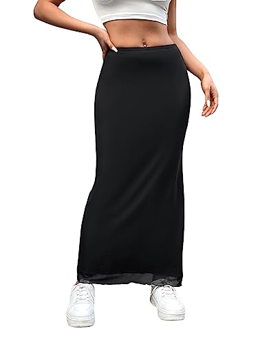 GORGLITTER Damen Spitzen Maxirock Rockabilly Elegant Röcke Elastischer Bund Sommerrock Elegant Damenrock Schwarz M von GORGLITTER