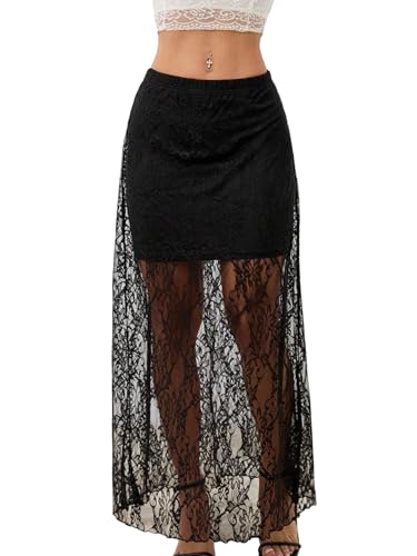 GORGLITTER Damen Spitzen Rock Elegant Hohe Taille Spitzenrock A-Linie Maxirock Lange Röcke Blumenmuster Freizeitrock Durchsichtige Partyrock Schwarz M GORGLITTER Damen Spitzen Rock Elegant Hohe Taille Spitzenrock A-Linie Maxirock Lange Röcke Blumenmuster Freizeitrock Durchsichtige Partyrock Schwarz M von GORGLITTER