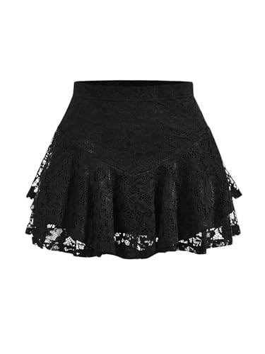 GORGLITTER Damen Spitzen Rock Y2k Minirock Elegant Röcke Peplum Rock Festival Outfit Mini Rockabilly Spitzenrock Freizeitrock Schwarz M GORGLITTER Damen Spitzen Rock Y2k Minirock Elegant Röcke Peplum Rock Festival Outfit Mini Rockabilly Spitzenrock Freizeitrock Schwarz M von GORGLITTER