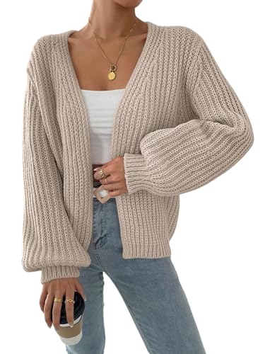 GORGLITTER Damen Strickjacke Elegant Kurz Offene Front Strick Pullover Drop Shoulder Cardigans Sweater Pulli Herbst Outfit Aprikosenfarben XS GORGLITTER Damen Strickjacke Elegant Kurz Offene Front Strick Pullover Drop Shoulder Cardigans Sweater Pulli Herbst Outfit Aprikosenfarben XS von GORGLITTER