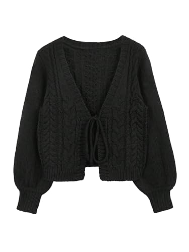 GORGLITTER Damen Strickjacke Elegant Langarm Cardigan mit Schleife Vorne Kurz Locker Strickpullover Herbst Strickmantel Schwarz M GORGLITTER Damen Strickjacke Elegant Langarm Cardigan mit Schleife Vorne Kurz Locker Strickpullover Herbst Strickmantel Schwarz M von GORGLITTER