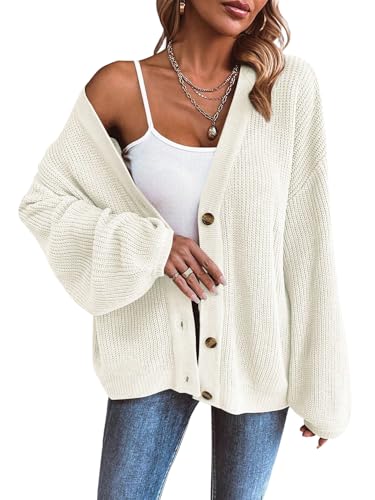 GORGLITTER Damen Strickjacke Elegant Locker Cardigan mit V-Ausschnitt Tunika Langarm Strickmantel mit Knöpfe Oversized Pullover Casual Schulterjacke Weiß M GORGLITTER Damen Strickjacke Elegant Locker Cardigan mit V-Ausschnitt Tunika Langarm Strickmantel mit Knöpfe Oversized Pullover Casual Schulterjacke Weiß M von GORGLITTER