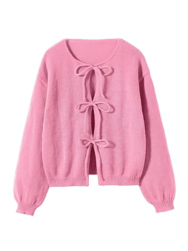 GORGLITTER Damen Strickjacke Elegante Langarm Strick Oberteil Open Front Cardigan mit Knoten Strickpullover Herbst Strickmantel Französisch Outfit Rosa XXL GORGLITTER Damen Strickjacke Elegante Langarm Strick Oberteil Open Front Cardigan mit Knoten Strickpullover Herbst Strickmantel Französisch Outfit Rosa XXL von GORGLITTER