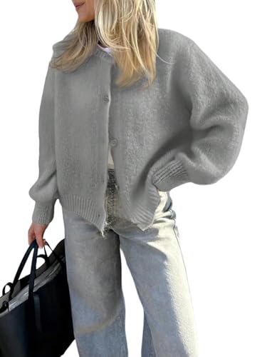GORGLITTER Damen Strickjacke Langarm Strickpullover mit Rundkragen Casual Cardigan mit Knöpfen Vorn Strickmantel Damenstrickjacke Hellgrau S GORGLITTER Damen Strickjacke Langarm Strickpullover mit Rundkragen Casual Cardigan mit Knöpfen Vorn Strickmantel Damenstrickjacke Hellgrau S von GORGLITTER