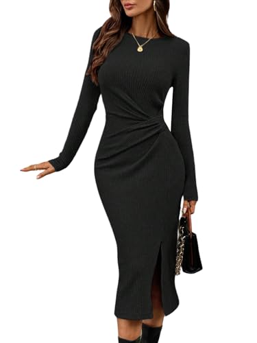 GORGLITTER Damen Strickkleid Figurbotent Elegant Midikleid mit Schlitz Bodycon Freizeitkleid Langarm Bleistiftkleid Herbst Outfits Freizeitkleid Schwarz S GORGLITTER Damen Strickkleid Figurbotent Elegant Midikleid mit Schlitz Bodycon Freizeitkleid Langarm Bleistiftkleid Herbst Outfits Freizeitkleid Schwarz S von GORGLITTER