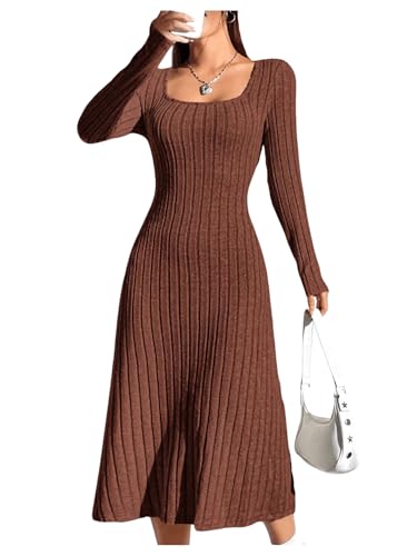 GORGLITTER Damen Strickkleid Langarm A Linien Kleid Lang Elegantes Kleid Maxi Kleid Mit Eckigem Ausschnitt Freizeitkleid Herbst Winter Kleid Braun L GORGLITTER Damen Strickkleid Langarm A Linien Kleid Lang Elegantes Kleid Maxi Kleid Mit Eckigem Ausschnitt Freizeitkleid Herbst Winter Kleid Braun L von GORGLITTER