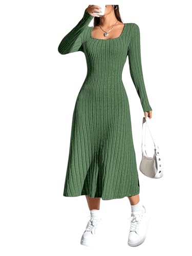GORGLITTER Damen Strickkleid Langarm A Linien Kleid Lang Elegantes Kleid Maxi Kleid Mit Eckigem Ausschnitt Freizeitkleid Herbst Winter Kleid Grün L GORGLITTER Damen Strickkleid Langarm A Linien Kleid Lang Elegantes Kleid Maxi Kleid Mit Eckigem Ausschnitt Freizeitkleid Herbst Winter Kleid Grün L von GORGLITTER