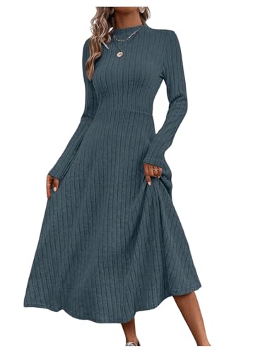 GORGLITTER Damen Strickkleid Winter Lang A Linien Kleid Herbst Maxikleid Langarm Kleid Mit Stehkragen Rippenstrick Kleid Graublau M GORGLITTER Damen Strickkleid Winter Lang A Linien Kleid Herbst Maxikleid Langarm Kleid Mit Stehkragen Rippenstrick Kleid Graublau M von GORGLITTER