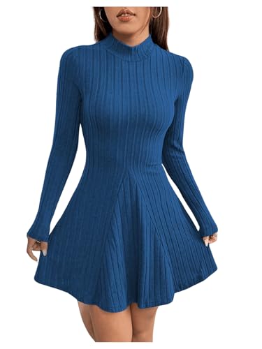 GORGLITTER Damen Strickkleid Winter Midi Kleid Mit Stehkragen Elegant A Linien Kleid Knielang Langarm Kleid Herbst Freizeitkleid Königsblau L GORGLITTER Damen Strickkleid Winter Midi Kleid Mit Stehkragen Elegant A Linien Kleid Knielang Langarm Kleid Herbst Freizeitkleid Königsblau L von GORGLITTER