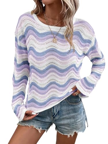 GORGLITTER Damen Strickpullover Leicht Langarmshirt Y2k Rundhals Pullover Langarm Hakel Oberteile Casual Pullover Herbst Outfit Violett XL GORGLITTER Damen Strickpullover Leicht Langarmshirt Y2k Rundhals Pullover Langarm Hakel Oberteile Casual Pullover Herbst Outfit Violett XL von GORGLITTER