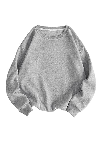 GORGLITTER Damen Sweatshirt Langarm Oberteil Rundhals Pullover Langarmshirts Herbst Sweatshirts mit Thermal Futter Grau S von GORGLITTER