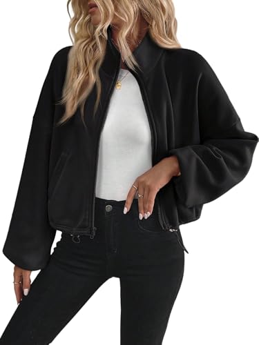 GORGLITTER Damen Sweatshirts mit Reißverschluss Langarm Pulli Cropped Fleece Sweatjacke mit Kordelzug Gefüttert Sweatshirt Herbst Winter Schwarz M GORGLITTER Damen Sweatshirts mit Reißverschluss Langarm Pulli Cropped Fleece Sweatjacke mit Kordelzug Gefüttert Sweatshirt Herbst Winter Schwarz M von GORGLITTER