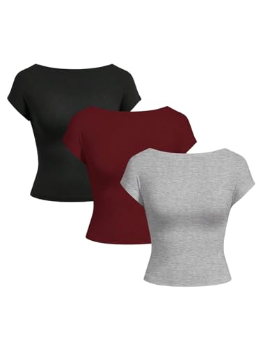 GORGLITTER Damen T-Shirt 3 Stücke Rückenfreie Oberteile Bauchfreies Tshirt Sommer Crop Top Kurzarm Sommershirts Slim T Shirts Bordeaux Mehrfarbig S GORGLITTER Damen T-Shirt 3 Stücke Rückenfreie Oberteile Bauchfreies Tshirt Sommer Crop Top Kurzarm Sommershirts Slim T Shirts Bordeaux Mehrfarbig S von GORGLITTER