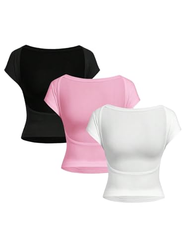 GORGLITTER Damen T-Shirt 3 Stücke Rückenfreie Oberteile Bauchfreies Tshirt Sommer Crop Top Kurzarm Sommershirts Slim T Shirts Weiß Mehrfarbig L GORGLITTER Damen T-Shirt 3 Stücke Rückenfreie Oberteile Bauchfreies Tshirt Sommer Crop Top Kurzarm Sommershirts Slim T Shirts Weiß Mehrfarbig L von GORGLITTER