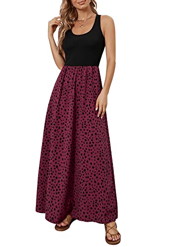 GORGLITTER Damen Tank Maxikleid Ärmellos Lässig Trägerkleid A Linie Sommerkleid Polka Dots Boho Kleider Damen Sommer Lang Schwarz und Violett M von GORGLITTER