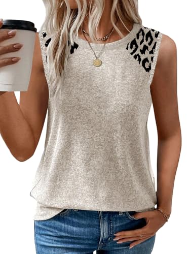 GORGLITTER Damen Tank Top Ärmellos Oberteil Sommer Casualtop mit Leopardenmuster Sommertop Locker Casualshirt Strand Outfit Tops Beige L von GORGLITTER