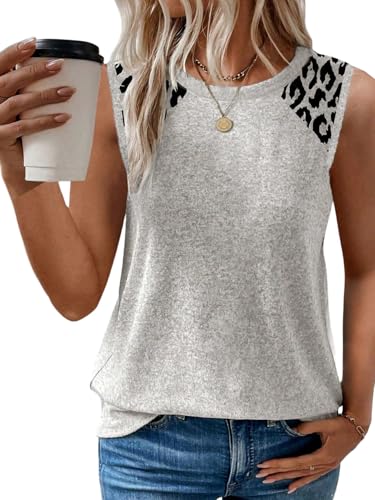 GORGLITTER Damen Tank Top Ärmellos Oberteil Sommer Casualtop mit Leopardenmuster Sommertop Locker Casualshirt Strand Outfit Tops Hellgrau L GORGLITTER Damen Tank Top Ärmellos Oberteil Sommer Casualtop mit Leopardenmuster Sommertop Locker Casualshirt Strand Outfit Tops Hellgrau L von GORGLITTER