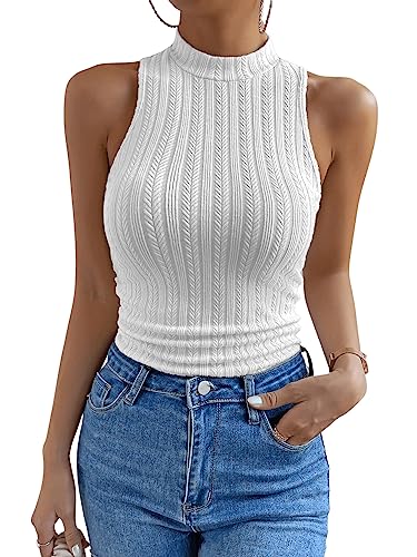 GORGLITTER Damen Tank Top Casual Trägershirt Slim Stretch Tops Stehkragen Oberteile Weiß XL von GORGLITTER