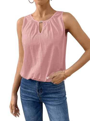 GORGLITTER Damen Tank Top Elegant Sommer Bluse Ärmellos Oberteil Cut Outs Sommertop Casualtop Büro Tops Rosa L von GORGLITTER