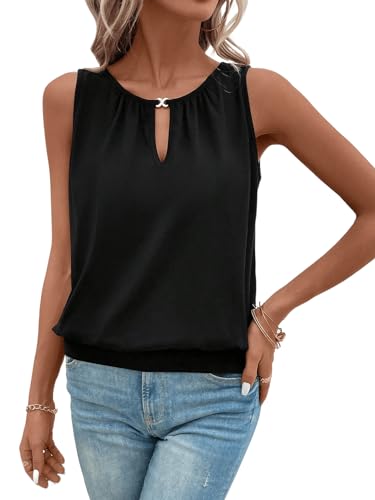 GORGLITTER Damen Tank Top Elegant Sommer Bluse Ärmellos Oberteil Cut Outs Sommertop Casualtop Büro Tops Schwarz L von GORGLITTER