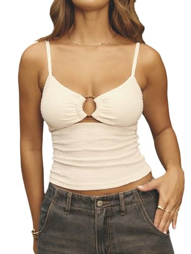 GORGLITTER Damen Tank Top Sommer Ärmellose Tanktops Camisole Trägertop Lässiges Spaghetti Tops V-Ausschnitt Untertops Camitop Oberteile Weiß S von GORGLITTER