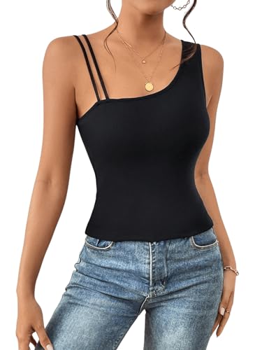 GORGLITTER Damen Top Ärmellos Tanktop Oberteil Sommer Camitop Slim Fit Untertop Spaghettiträger Tops Schwarz XS von GORGLITTER