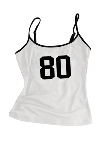 GORGLITTER Damen Top Ärmellose Y2K Spaghettiträger Sommertop Grafik Camisole Farbblock Trägertop Bauchfreies Crop Oberteil Freizeittop Casualtop Weiß XL von GORGLITTER