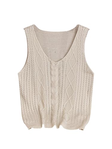 GORGLITTER Damen Top Ärmelloses Stricktop V Ausschnitt Sommertop Basic Tanktops Lässig Trägertop Sommer Crop Tops Casual Oberteile Boho Freizeittop Aprikosenfarben L von GORGLITTER