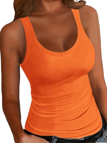 GORGLITTER Damen Top Basic Tanktop Ärmelloses Oberteil U Ausschnitt Trägertop Enge Unterhemd Rippenstrick Sommertop Lässig Tank Tops Freizeittop Orange L GORGLITTER Damen Top Basic Tanktop Ärmelloses Oberteil U Ausschnitt Trägertop Enge Unterhemd Rippenstrick Sommertop Lässig Tank Tops Freizeittop Orange L von GORGLITTER
