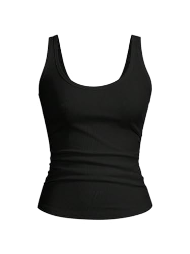 GORGLITTER Damen Top Basic Tanktop Ärmelloses Oberteil U Ausschnitt Trägertop Enge Unterhemd Rippenstrick Sommertop Lässig Tank Tops Freizeittop Schwarz M von GORGLITTER