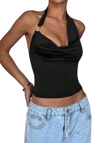 GORGLITTER Damen Top Bauchfreies Oberteil Neckholder Sommertop Rückenfreies Trägertop Tanktops Halter Freizeittop Ärmellose Tops Schwarz XS GORGLITTER Damen Top Bauchfreies Oberteil Neckholder Sommertop Rückenfreies Trägertop Tanktops Halter Freizeittop Ärmellose Tops Schwarz XS von GORGLITTER