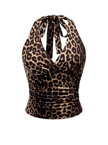 GORGLITTER Damen Top Große Größen Leopardenmuster Sommertop Curvy Tops Neckholder Partytop Rückenfreies Oberteil Sommer Festival Trägertop Leo 1XL GORGLITTER Damen Top Große Größen Leopardenmuster Sommertop Curvy Tops Neckholder Partytop Rückenfreies Oberteil Sommer Festival Trägertop Leo 1XL von GORGLITTER