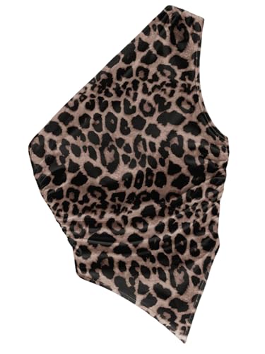 GORGLITTER Damen Top Leopardenmuster Sommertop Asymmetrisches Trägertop Ärmelloses Oberteil Schulterfreies Trägershirt Freizeittop Partytop Kaffeebraun L von GORGLITTER