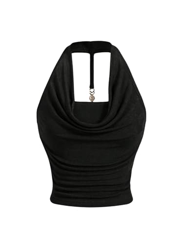 GORGLITTER Damen Top Neckholder Sommertop Drapiertes Kragen Oberteile Bauchfreies Trägertop Ärmellose Freizeittops Rückenfreies Partytop Musikfestival Outfits Schwarz L GORGLITTER Damen Top Neckholder Sommertop Drapiertes Kragen Oberteile Bauchfreies Trägertop Ärmellose Freizeittops Rückenfreies Partytop Musikfestival Outfits Schwarz L von GORGLITTER
