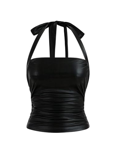 GORGLITTER Damen Top Neckholder Sommertop Rückenfreies Trägertop Ärmellose Tops Enges Partytop Sommer Halter Freizeittop Schulterfreies Festivaltop Schwarz M von GORGLITTER