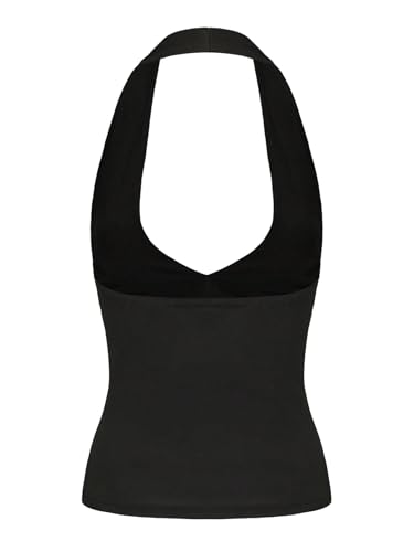 GORGLITTER Damen Top Neckholder Trägertop mit Schlitz Bauchfreies Sommertop Rückenfreie Tops Ärmelloses Tanktop Schulterfreie Oberteile V Ausschnitt Partytop Schwarz L von GORGLITTER