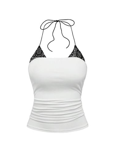 GORGLITTER Damen Top Sommer Trägertop mit Spitze Necholder Tops Ärmellose Oberteile Camisole Trägershirt Spitzentop Freizeittop Partytop Clubtop Weiß XXS GORGLITTER Damen Top Sommer Trägertop mit Spitze Necholder Tops Ärmellose Oberteile Camisole Trägershirt Spitzentop Freizeittop Partytop Clubtop Weiß XXS von GORGLITTER